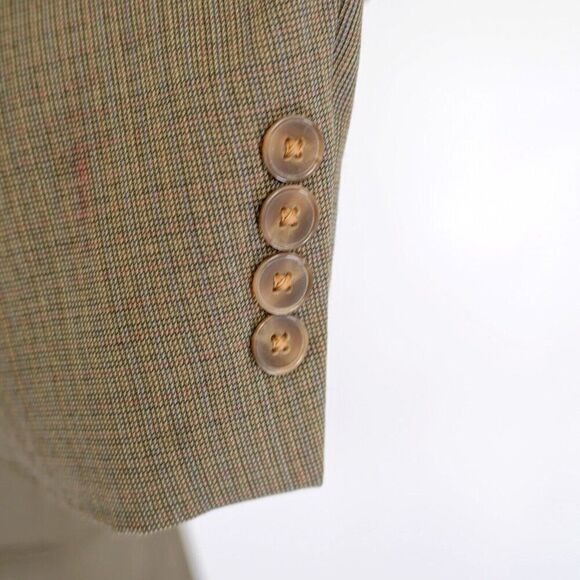 DAMAGED Land's End 42L Wool Check‎ Green Tan Red Windowpane Sport Coat 2 Button - Picture 4 of 14